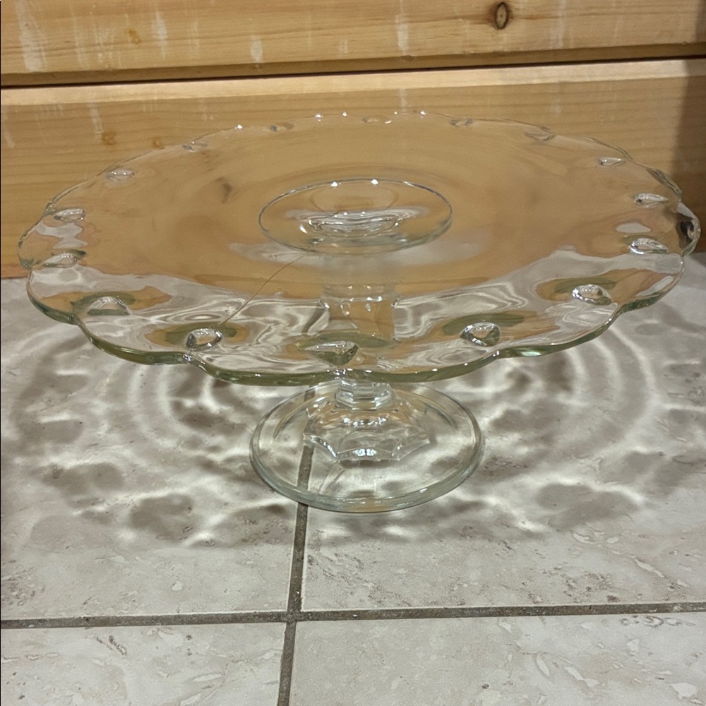 Indiana Glass Pedestal Cake Stand with Scalloped Edge